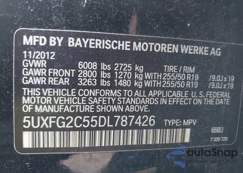 2013 BMW X6 xDrive35I из США, поврежденный, VIN 5UXFG2C55DL787426